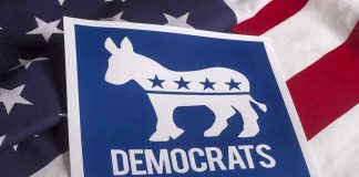Democrats logo on American flag background