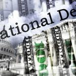 U.S. Capitol and dollar bills collage on national debt theme